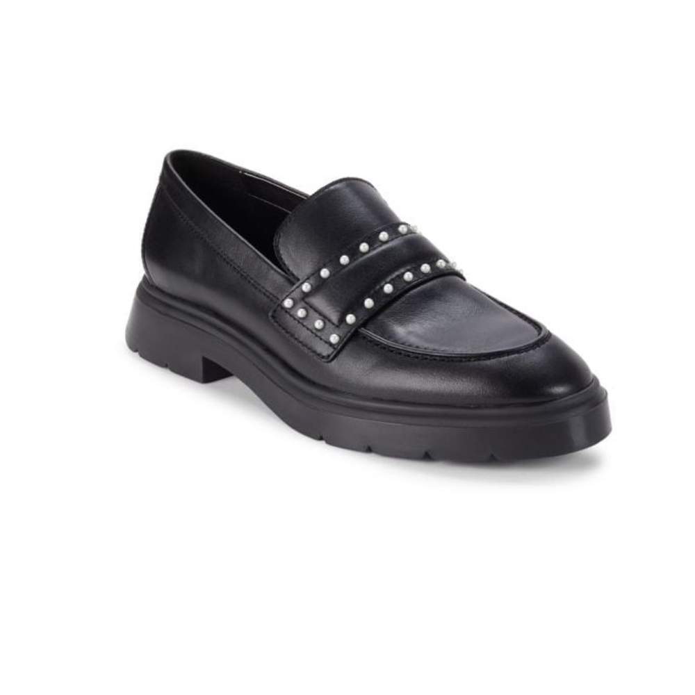Stuart Weitzman Darcy Faux Pearl Studded Leather Loafers